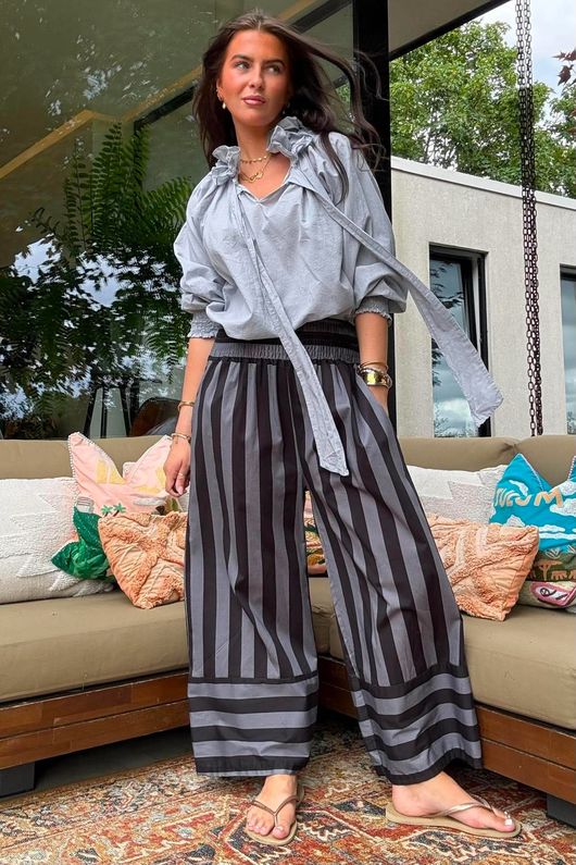Bloc Stripe Wide Leg Pant Black & Storm